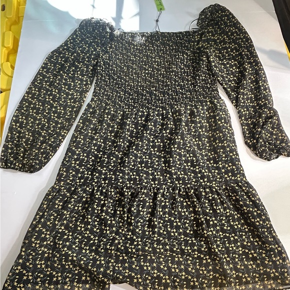NWT Sam Edelman Black Yellow Floral Smocked Long Sleeve Dress Size 14 - Picture 2 of 7